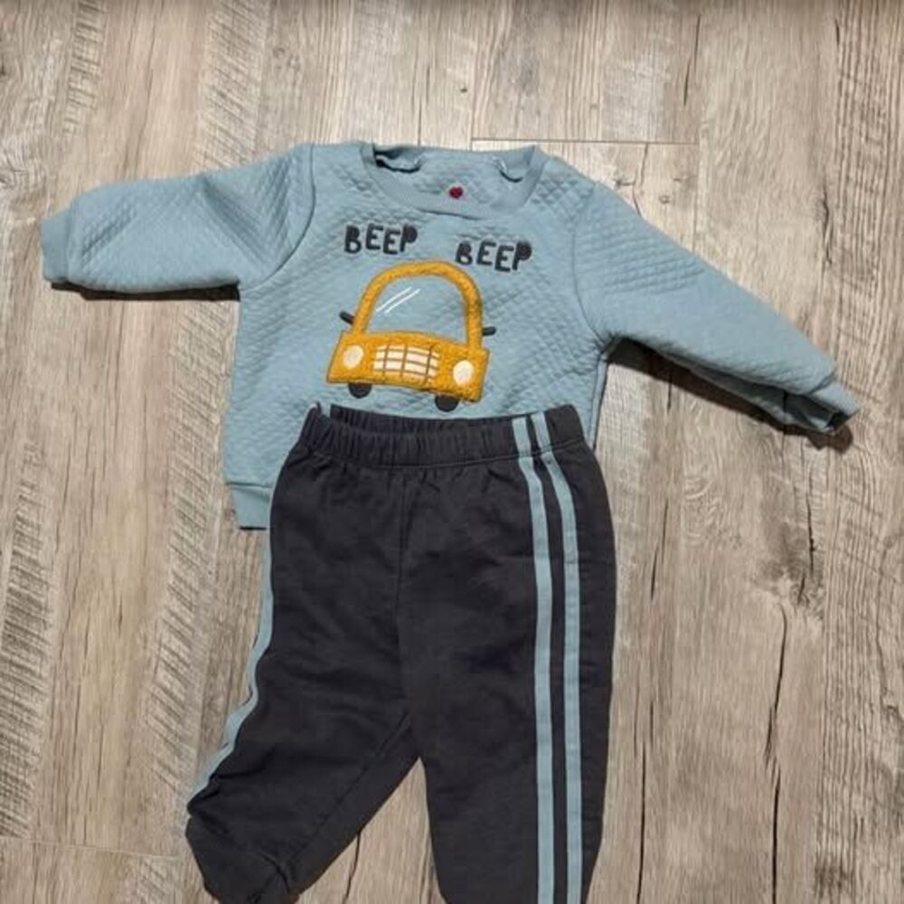 Baby Boy 2-Piece Quilted Sweatshirt and Jogger Set with Car Graphic